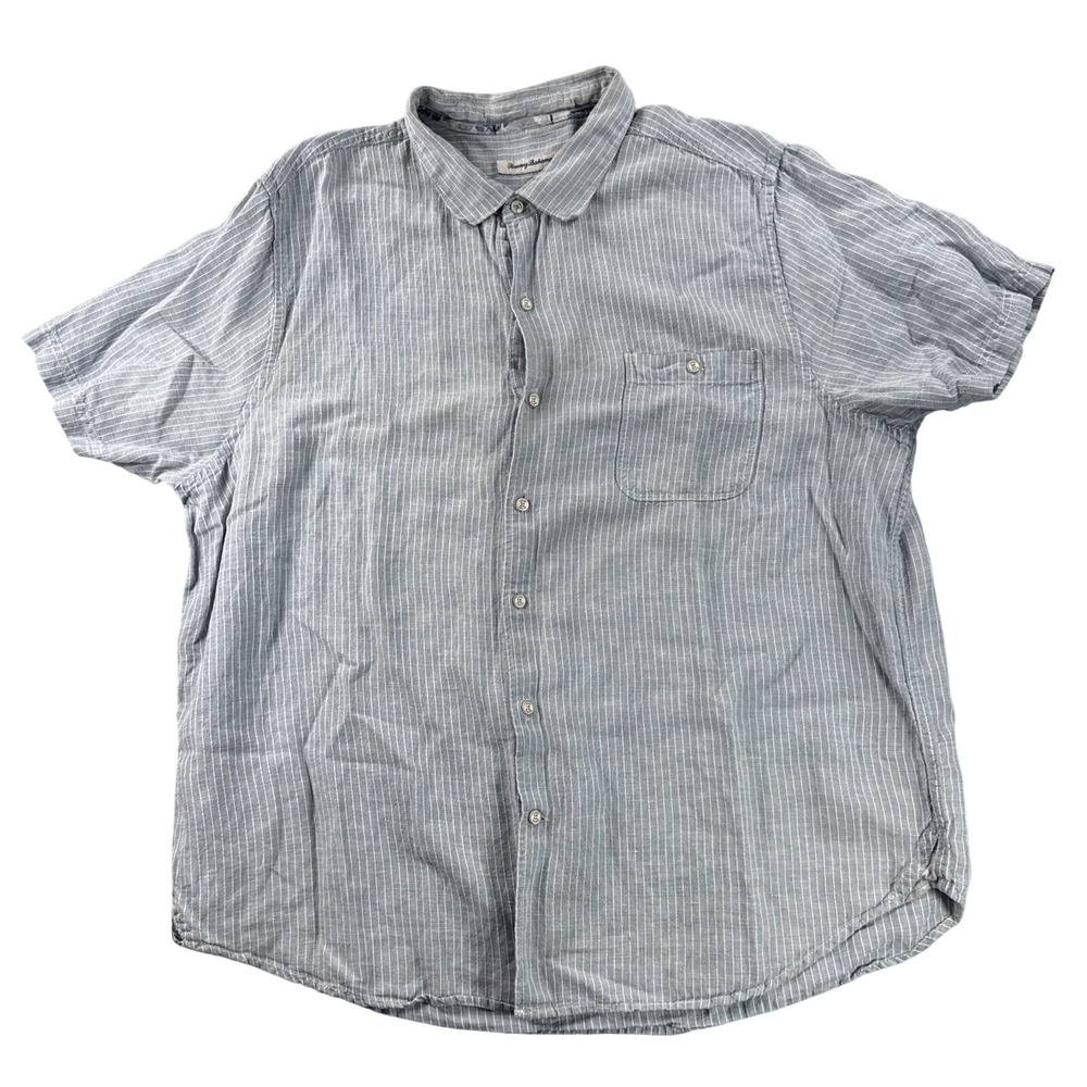 Tommy Bahama Shirt Mens XXL Blue Short Sleeve‎ Button Down Linen Blend Coastal